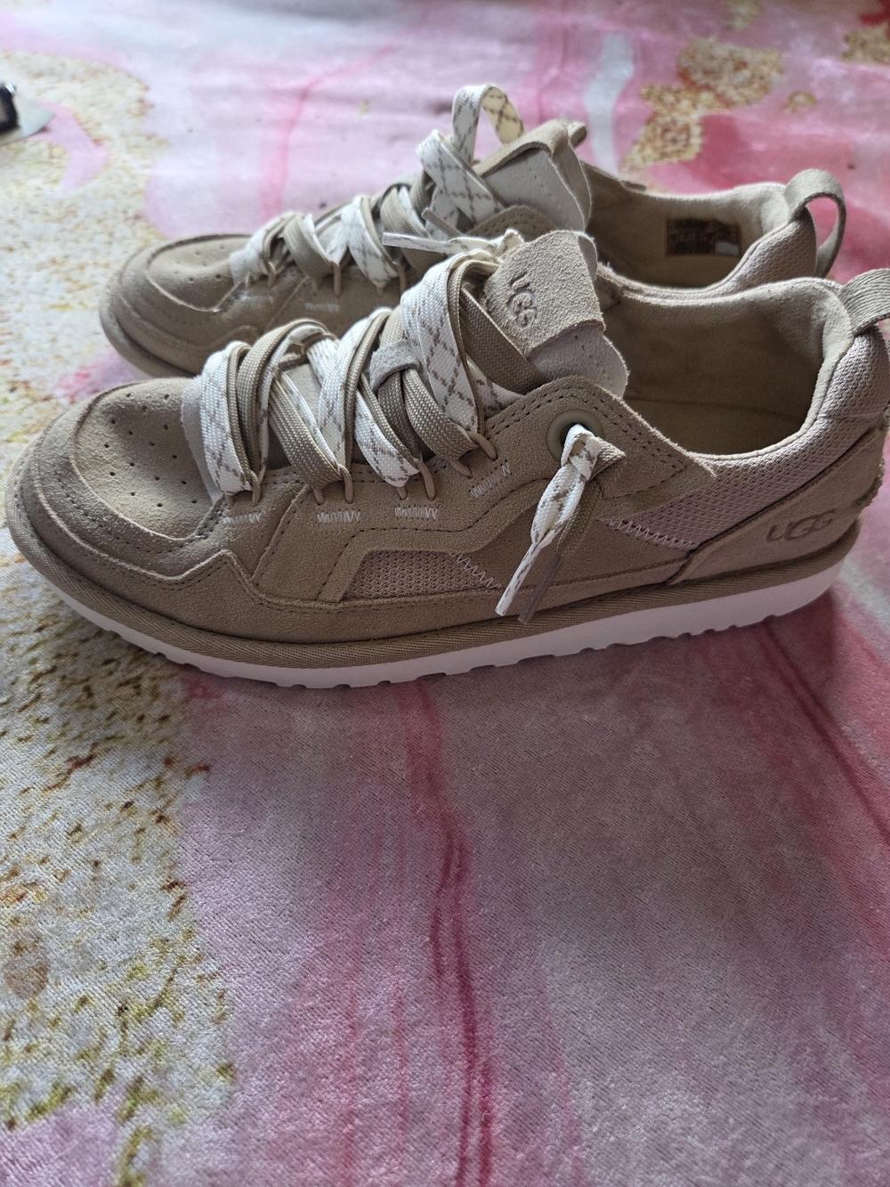 UGG Beige Suede Sneakers with Patterned Laces - Picture 15 of 16